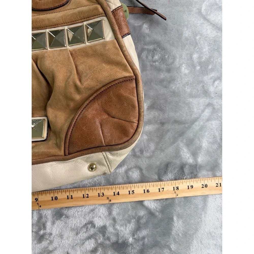 Marciano Handbag Large Tan Leather Satchel Studded Boho 2000s Vintage Used